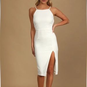 White Bodycon Midi Dress With Slit